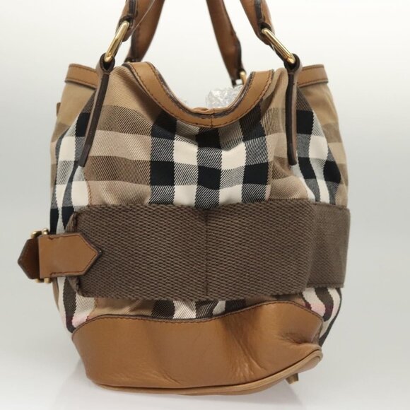 BURBERRY Nova Check Hand Bag Canvas 2way Beige Gold Auth - Picture 5 of 16